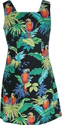 Short Tank Dress - Women's Jungle Parrots Square Neck Hawaiian Aloha A Line Dress - Regular and Plus Size