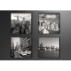 Bild auf Leinwand New York SET 4x 20 x 20 cm Modell-Nr. XXL 6901 Bilder fertig gerahmt auf echtem Holzrahmen. Ausf�hrung Kunstdruck als Wandbild auf Rahmen.