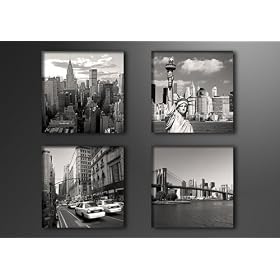 Picture - art on canvas New York 4 x 8 x 8", four-part parts model no. XXL 6901 Pictures completely framed on frame. Art print Images realised as wall picture on real wooden framework. A canvas picture is much less expensive than an oil painting poster.