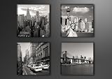 Bild auf Leinwand New York SET 4x 20 x 20 cm Modell-Nr. XXL 6901 Bilder fertig gerahmt auf echtem Holzrahmen. Ausf�hrung Kunstdruck als Wandbild auf Rahmen.