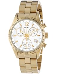 Timex Womens T2P058KW Ameritus Chronograph White Dial, Gold-Tone Stainless Steel Bracelet Watch