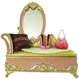 Victorian Mirror Vanity Jewelry Box Ring Organizer 7.5 Inches Pink