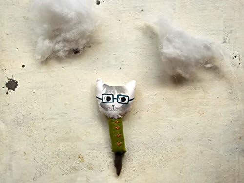 green stuffed cat figurine in cotton - tiny plush pet toy - decor for pet lovers - handmade kitty doll - Teo
