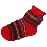 Country Kids(カントリー キッズ)女の子用レッドフラワークローシェ&ボーダー防寒ラブリーソックス,赤花デコ付靴下,出産祝い,ギフト [並行輸入品]