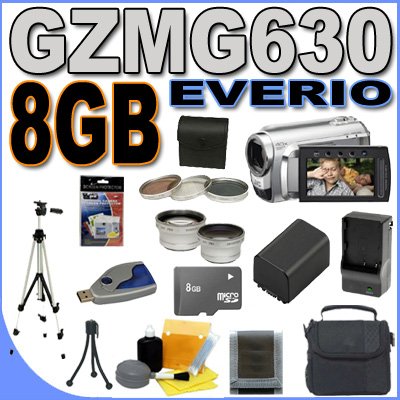 JVC Everio GZ-MG630 60GB Hard Drive HDD 40x Optical Zoom Digital Camcorder (Silver) BigVALUEInc Accessory Saver 8GB BP823 Battery/Rapid Charger Filter/Lens Bundle