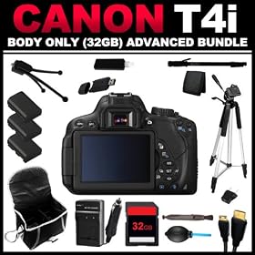 Canon EOS Rebel T4i 18.0 MP CMOS Digital Camera (Body Only) 32GB Advanced Bundle Kit - 6558B001