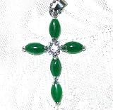Green jade cross necklace w Swarovski crystal center