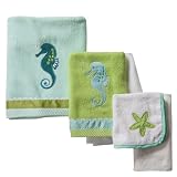 Tiddliwinks Seahorse 3-pc. Towel Set - Aqua/ Sage