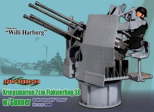 WW2 ドイツ海軍 4連装2cm対空機関砲 Flak38 w/射撃手 「ヴィリー・ハールブルク」 戦艦ティルピッツ （ノルウェー　1944年）