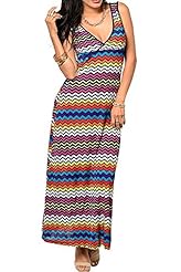 Chevron Print Lace Open-Back Polyester/Spandex Maxi Dress 