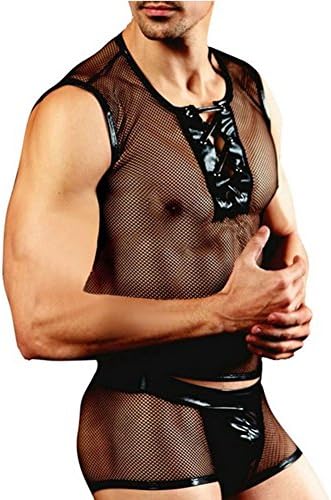 OMMI ® Mens Sexy Fishnet Lingerie Mesh Boxer Brief Set