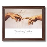 Michelangelo Creation Of Adam # 3 Religious Wall Picture Cherry Framed Art Print