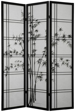 6ft. Double Cross Bamboo Tree Design Japanese Shoji Screen Room Divider Screen - 3 Panel Black