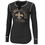 NFL Women's New Orleans Saints Gameday Gal III Long Sleeve Split Crew Neck Thermal Tee (Black/White, Medium)