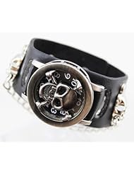 Retro punk rocker skull style wrist watch leather cuff bracelet