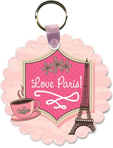 Rikki Knight love Paris Eiffel tower Design Scallop Flower Shape Key Chains - Luggage Identifier Tags (Set of 4)