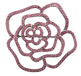 Jankuo Jewelry Silver Tone Amethyst Open Crystal Rose Flower Brooch with Gift Box