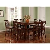 9pcs Contemporary Walnut Counter Height Dining Table & 8 Stools Set
