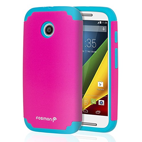 Fosmon HYBO-DUOC Slim Fit Dual-Layer Hybrid Case for Motorola Moto E (1st Gen, 2014) (Blue/Pink)