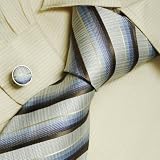 Man necktie:Blue striped men ties brown gifts online formalwear silk neckties cuff links set 5075