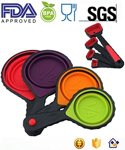 Silicone Measuring cups collapsible Spoon and cup measuring set 8-piece from Evergreen Portable Silicone Measuring Cups &amp; Spoons