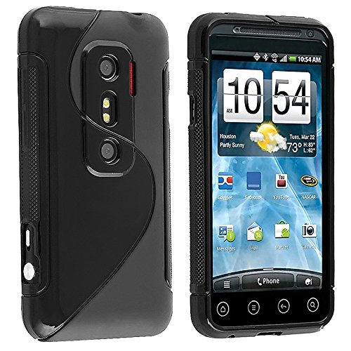 eForCity® TPU Rubber Skin Case Compatible with HTC EVO 3D, Frost Black S Shape