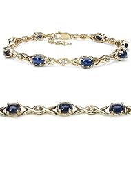 5.58 Carat Genuine Blue Sapphire and 0.12 ct. t.w. Genuine Diamond 14K Gold Plated Sterling Silver Bracelet