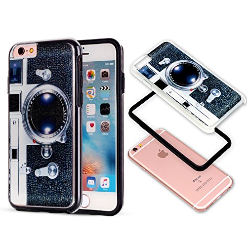 iPhone 6 Cases, iPhone 6S Case,Saxxlistore Embossment Hard PC Back with TPU Bumper Hybrid iPhone 6 Covers Protective 2 in 1 Shockproof Anti-Scratch Combo Cover for iPhone 6/6S 4.7 Inch (Black Camera)