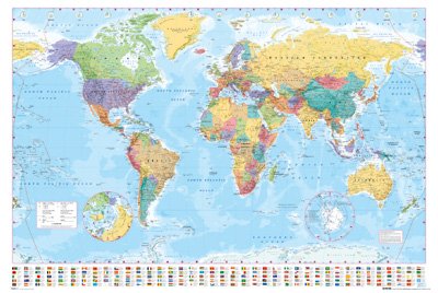 World Map (Flags at Bottom) Art Poster Print - 24