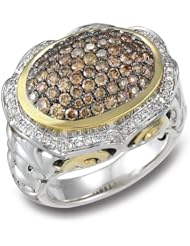 Charles Krypell Sterling Silver and Brown and White Diamond Ring