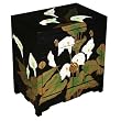 Handmade Asian Furniture - 23" Black Lacquer Chinese Storage Cabinet W/ Striking White Lilies