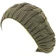 Cable Knit Winter Ski Beret Knit Tam Skull Hat Gray