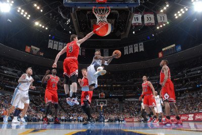 Chicago Bulls v Denver Nuggets: J.R. Smith and Omer Asik Photographic Poster Print by Garrett Ellwood, 24x36