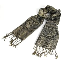 Paisley Gold Tapestry Long Scarf Wrap Shawl 70x12 Black