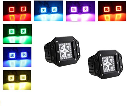 NKLighting Flush mount Led working Light 12w 3 Inch Pods RGB halo by 24 Keys remote waterproof controller color changing + 3 meters wireharness Jeep Driving Truck Boat Car 4x4 Pick up