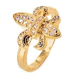 Goldtone Fleur Di Lis Ring with CZs