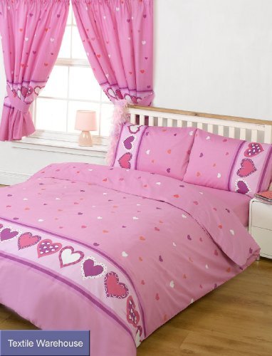 Love Hearts Single Duvet + 66 x 54 Curtains+ FS
