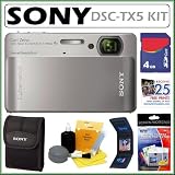 Sony Cyber-shot® DSC-TX5 10.2MP CMOS Digital Camera with 4x Zoom with Optical Steady Shot Image Stabilization and 3.5 inch Touch Screen LCD in Silver + 4GB Accessory Kit