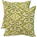 Greendale Home Fashions Indoor/Outdoor Accent Pillows, Green Ikat, Set of 2