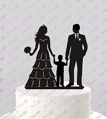 Wedding Cake Topper Silhouette Groom and Bride with little Boy - Family Acrylic Cake Topper [CT83b]