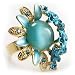 Sky Blue Diamante Enamel Floral Cocktail Ring