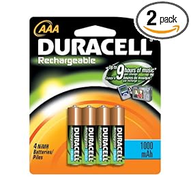Duracell DC2400B4N Rechargeable Batteries, NiMH, AAA Size, 4-Count Packages (Pack of 2) by Duracell