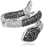 Sterling Silver Black and White Diamond Snake Ring (1/4 cttw, I-J Color, I3 Clarity)