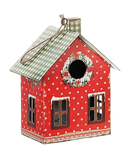 Christmas Tin House Decoration, Red, White & Green 7-1/2″ High Christmas Tin House Decoration, Red, White & Green 7-1/2″ High