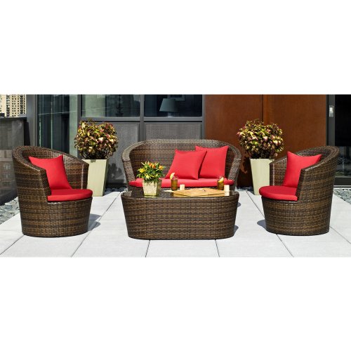 Outdoor Patio Delray Wicker 4-pc. Red Conversation Set