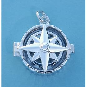 Sterling Silver Compass Rose Locket with Working Compass by 