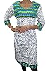 Indian Tunic Dress Cotton Printed Long Kurti Tunics Boho Kurta Tops (Chest:40", Green)