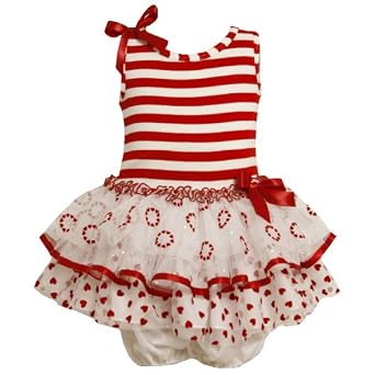 2-Piece Red White Striped Flock Heart Mixed Tiers Special Occasion Valentine Party Dress