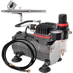 Pro Gravity Airbrushing System High Performance Multi-Purpose Gravity Feed Dual-Action Airbrush with Hose and a Powerful 1/6hp Single Piston Quiet Air Compressor