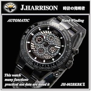【クリックで詳細表示】J.HARRISON(ジョンハリソン) ALLブラック スケルトン 自動巻時計 JH002BKBK-NEW